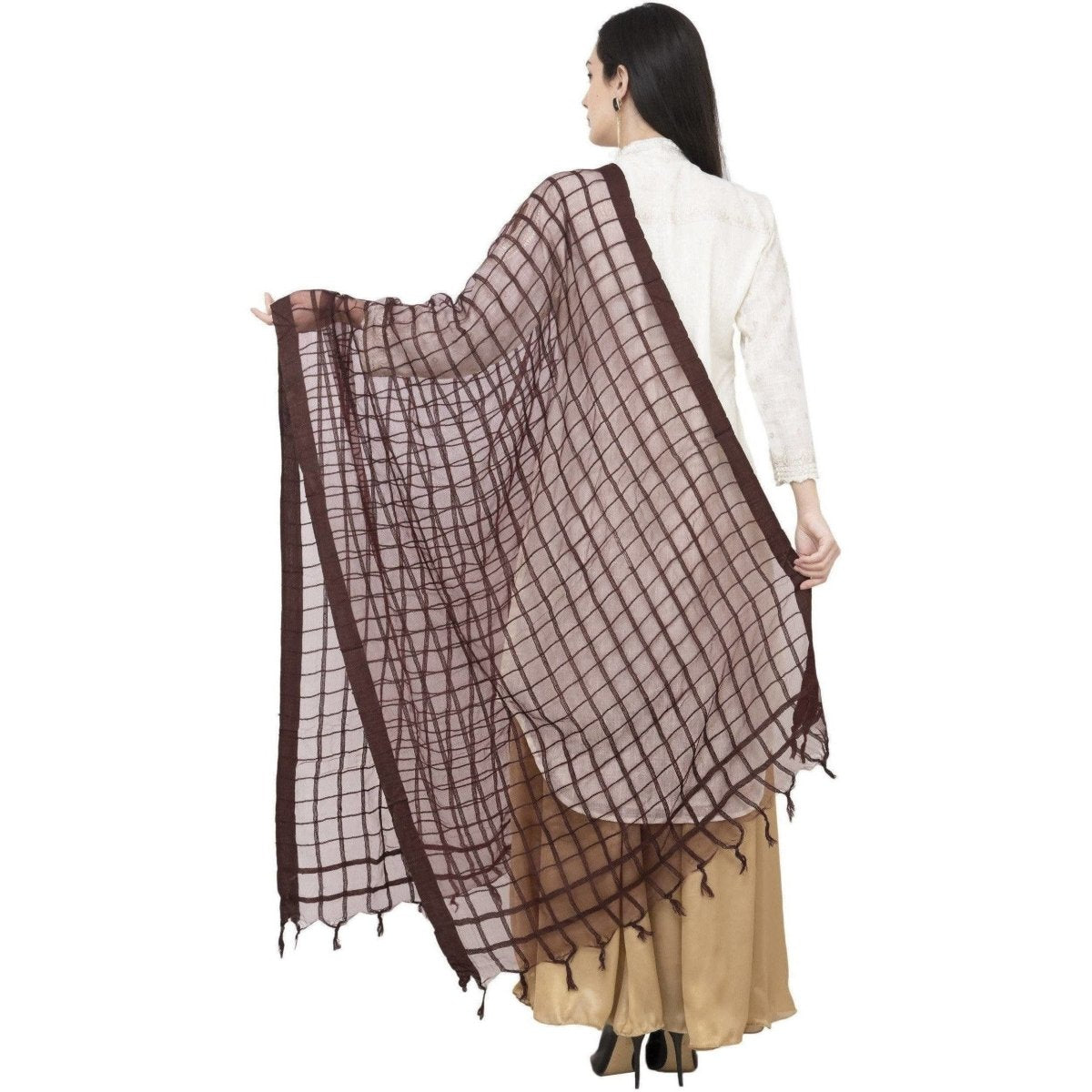 A R Silk Cotton Square Regular Dupatta Coffee Color Dupatta or Chunni | Grocsy