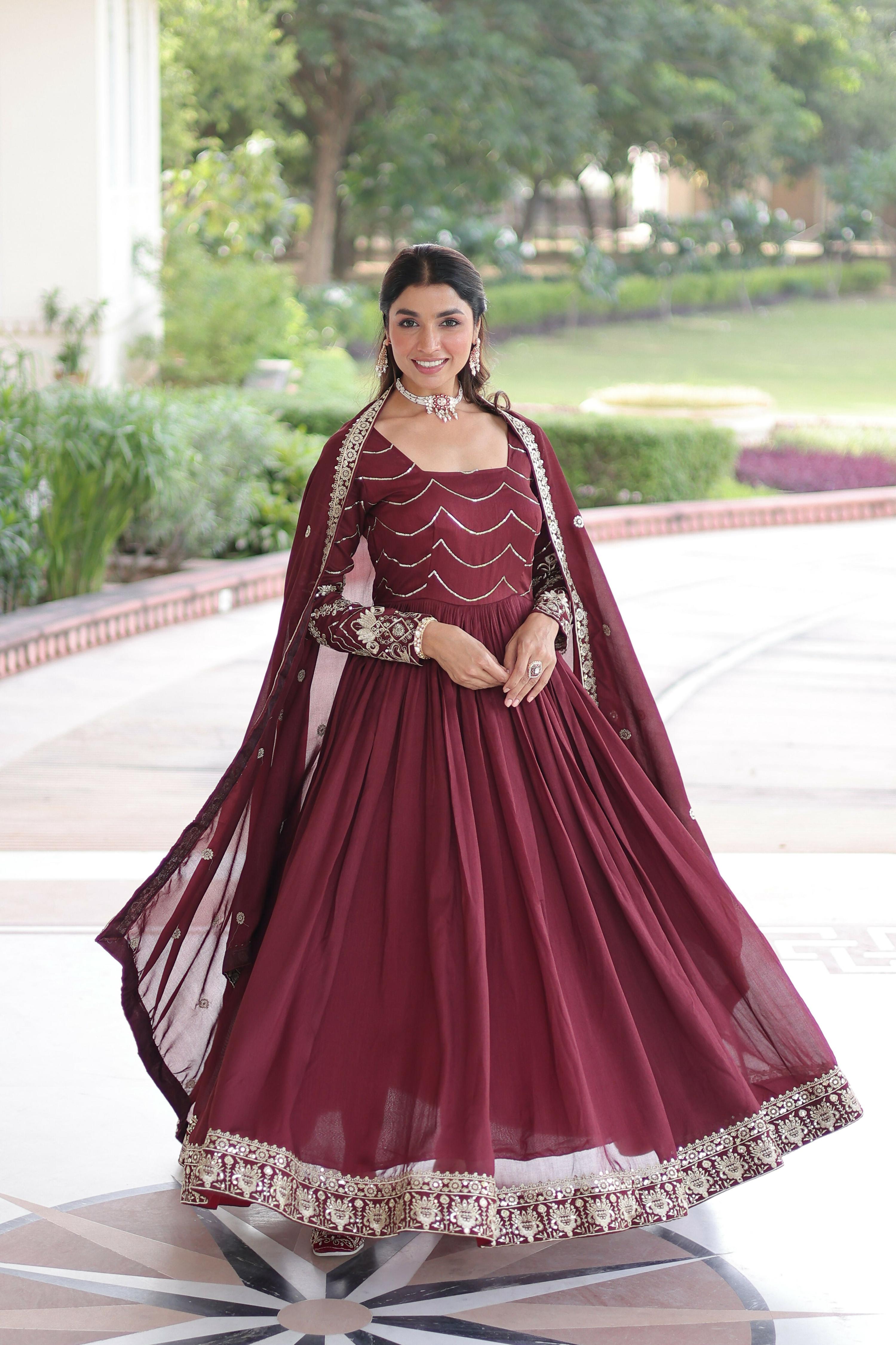 Joban Fashion Maroon Readymade Kurta Set With Sequence embroidery Work | Grocsy
