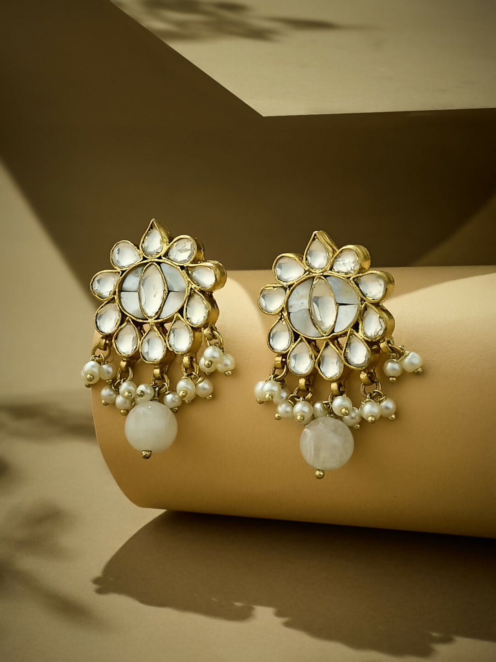 Nuyug 22K Gold-Plated Elegant MOP Studded Ethnic Pearl Drop Stud Earrings | Grocsy