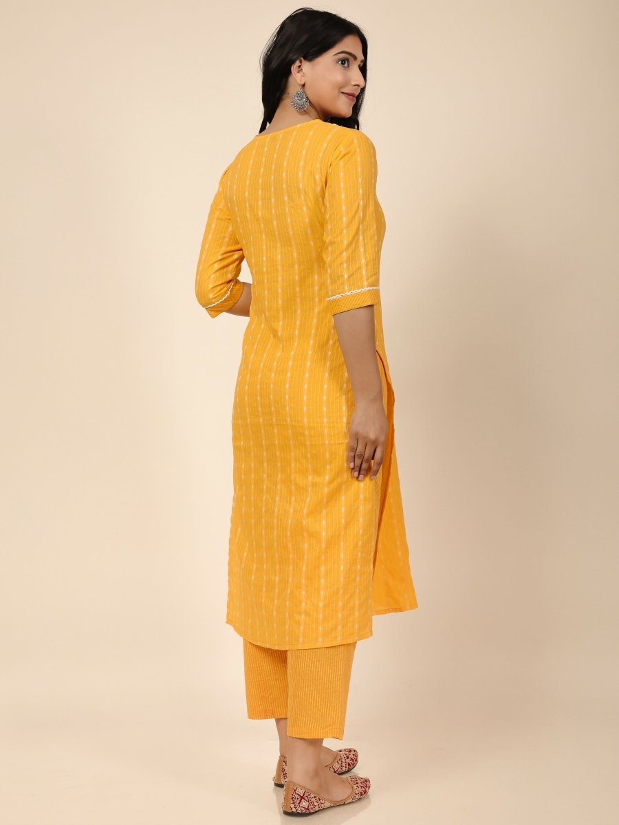 Aramya Straight Kantha Cotton Woven Design Print Women's Kurta - Yellow | Grocsy