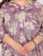 Miravan Women's Plus Size Purple Flower Printed With Beautiful Lace Border Details Anarkali Kurta | Grocsy