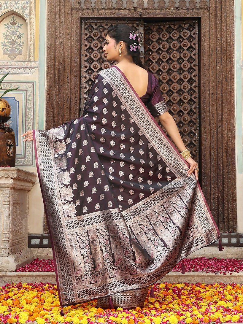 Shree Shyam Fashion Wine Silk Saree | Grocsy