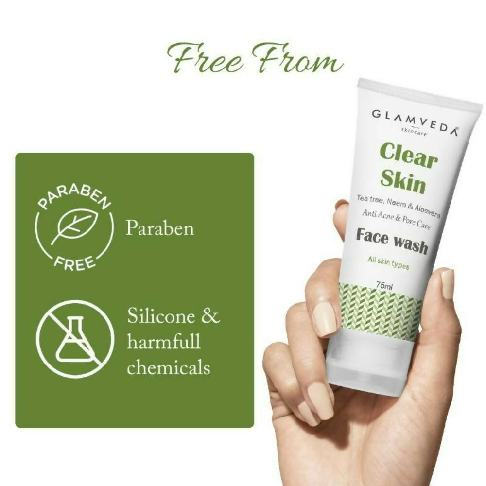 Glamveda Clear Skin Tea Tree, Neem & Aloe Anti Acne Face Wash | Grocsy