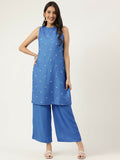 Joban Fashion Blue Rayon and Embroidered Work Straight Kurta Bottom Set | Grocsy
