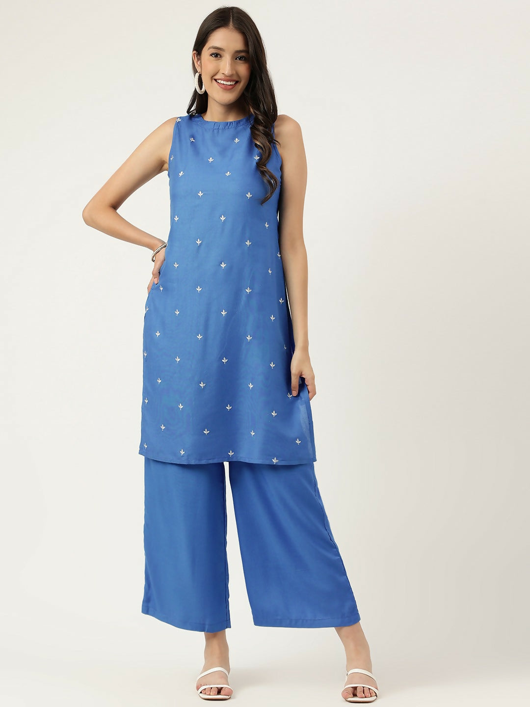Joban Fashion Blue Rayon and Embroidered Work Straight Kurta Bottom Set | Grocsy