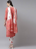 Yufta Women Pink & White Ethnic Motifs Printed Mirror Work Kurta with Palazzo & Dupatta | Grocsy