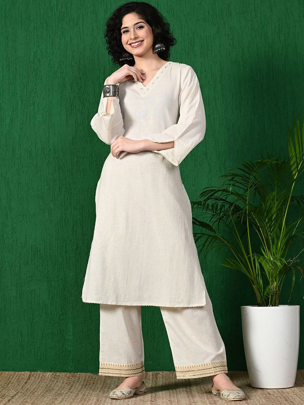 Sangria Embroidered Pure Cotton A-Line Kurta | Grocsy