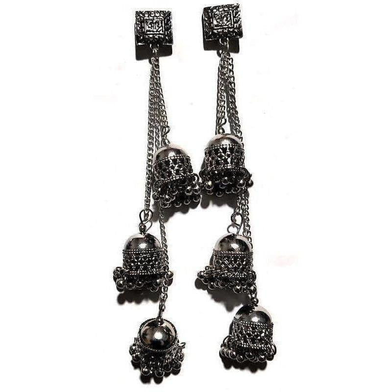 MS Fashion India Antique Kashmiri Black Color Long Hangings Chains Jhumkas Pearls Earrings | Grocsy