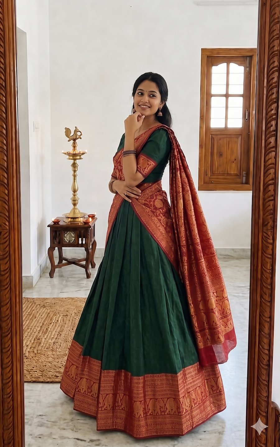 Teeya Creation Green Traditional Lehenga Choli Set Featuring Intricate Purple and Gold Zari Detailing | Grocsy
