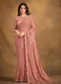 Peach Self Jacquard Georgette Designer Saree with Unstitched Blouse - Norita Mahitha | Grocsy