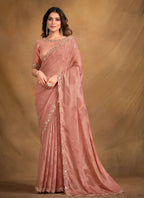 Peach Self Jacquard Georgette Designer Saree with Unstitched Blouse - Norita Mahitha | Grocsy