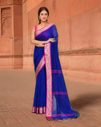 Joban Fashion Women Blue & Pink Trendy Cotton Saree | Grocsy
