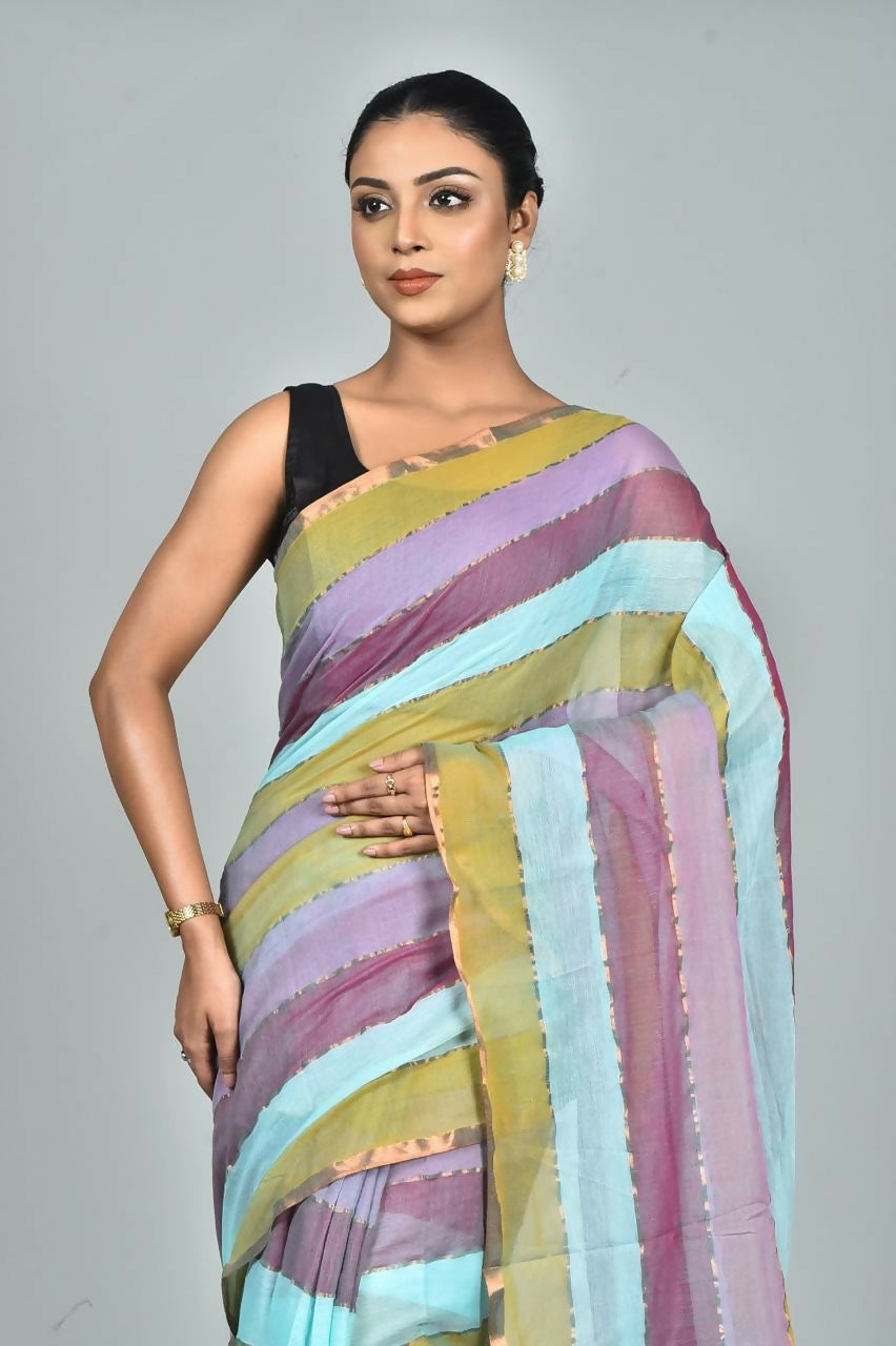 Exclusive Collection Beautiful Multi1 Pure Cotton Woven Handloom Saree With Running Blouse Piece | Grocsy