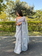 Vamsee Grey Organza Saree | Grocsy