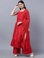 Myshka Women Red High Slit Kurta with Palazzos With Dupatta | Grocsy