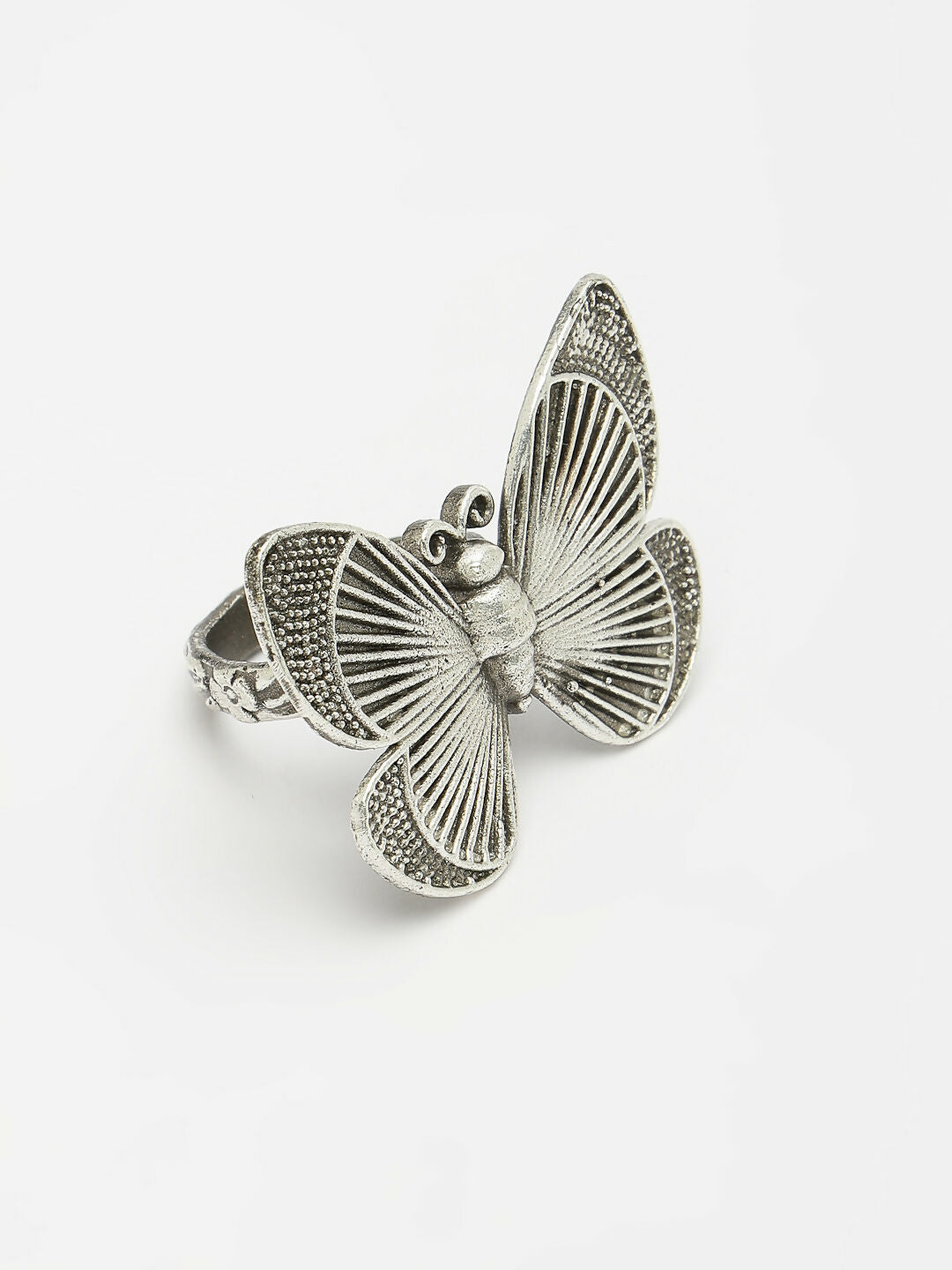 NVR Women's Silver-Toned Butterfly Shape Adjustable Finger Ring | Grocsy