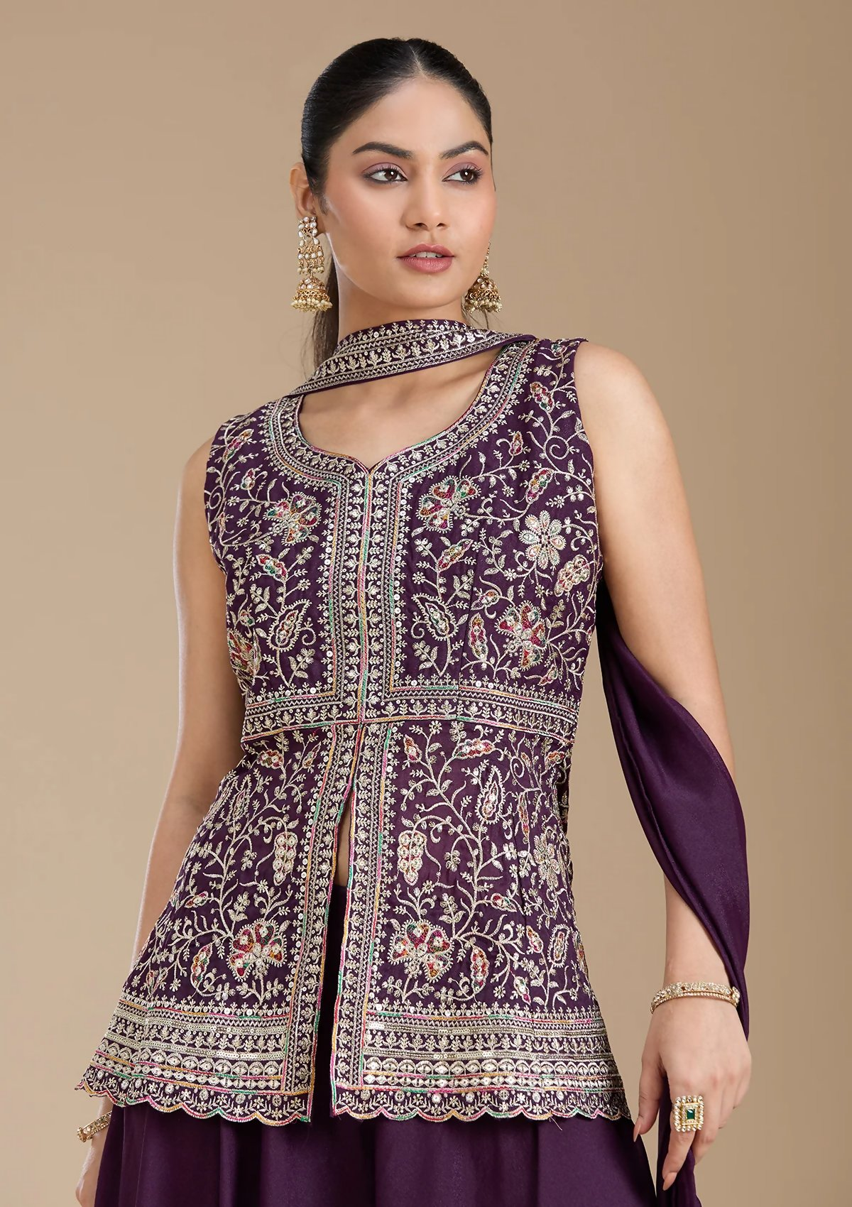Teeya Creation WIne Color Star Georgette Party Wear Designer Peplum Sharara Set | Grocsy