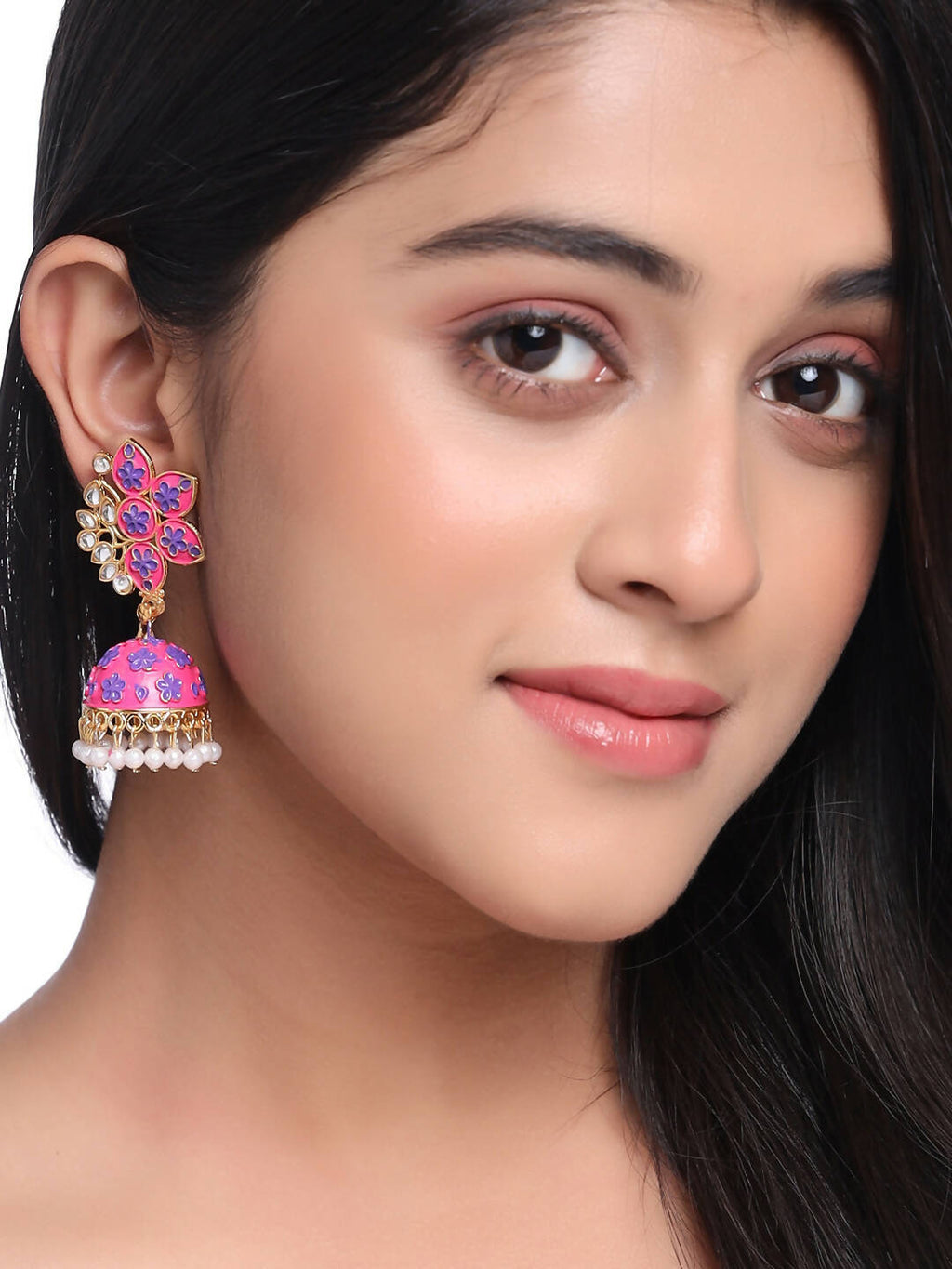 NVR Women Pink Dome Shaped Jhumka Earrings | Grocsy