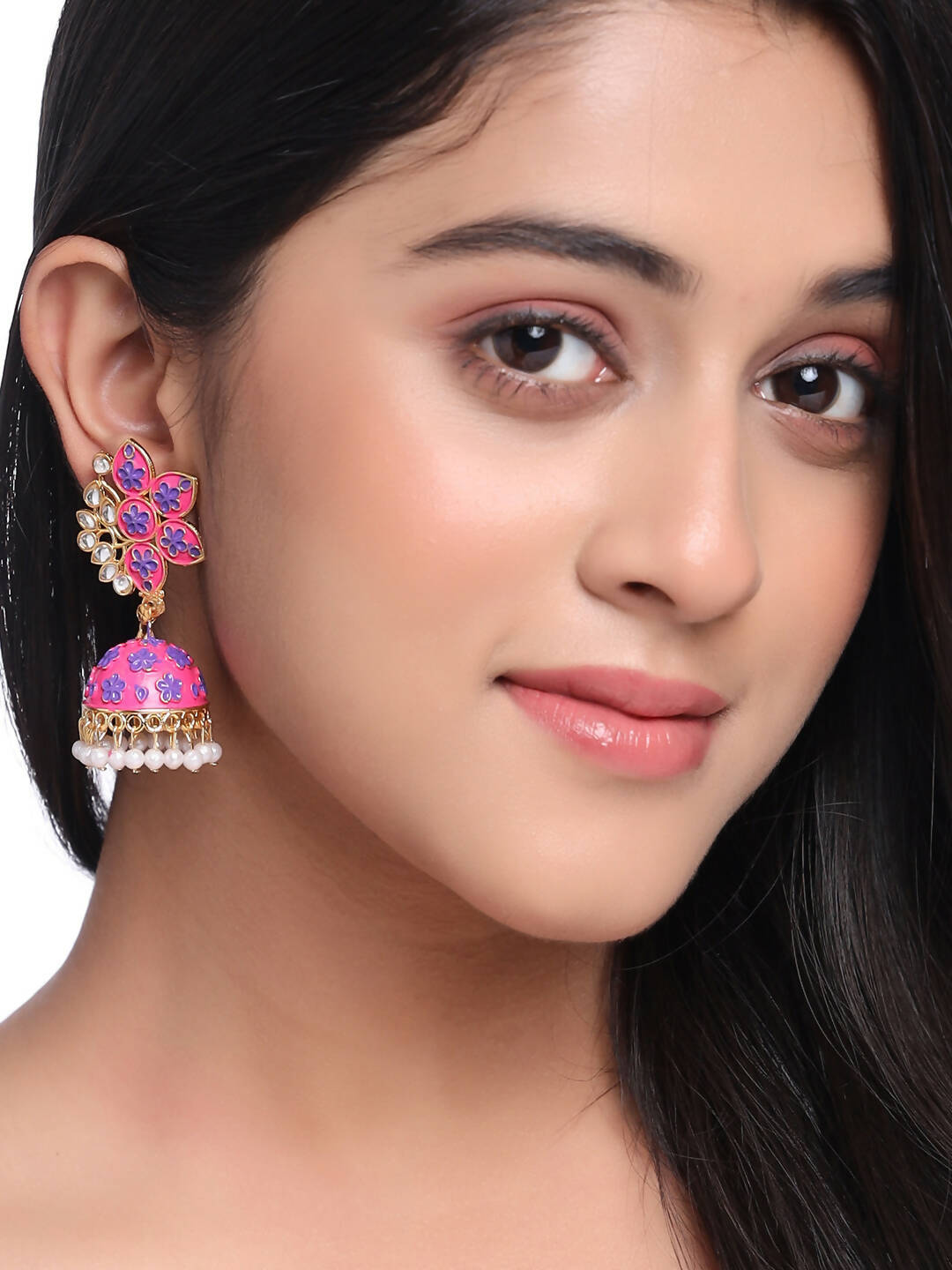 NVR Women Pink Dome Shaped Jhumka Earrings | Grocsy