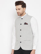 Even Apparels Grey Merino Men's Nehru Jacket-Contrast Lining-Free Pocket Square | Grocsy