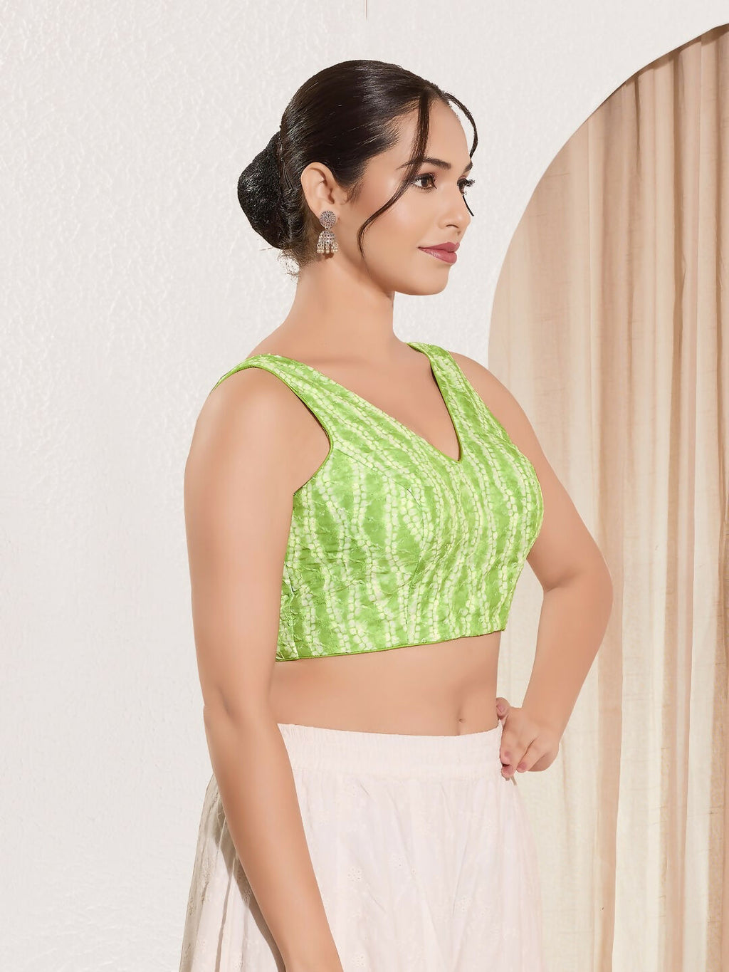 Joban Fashion Pista Green Viscose Rayon Padded Blouse With V Neck Sleeveless | Grocsy