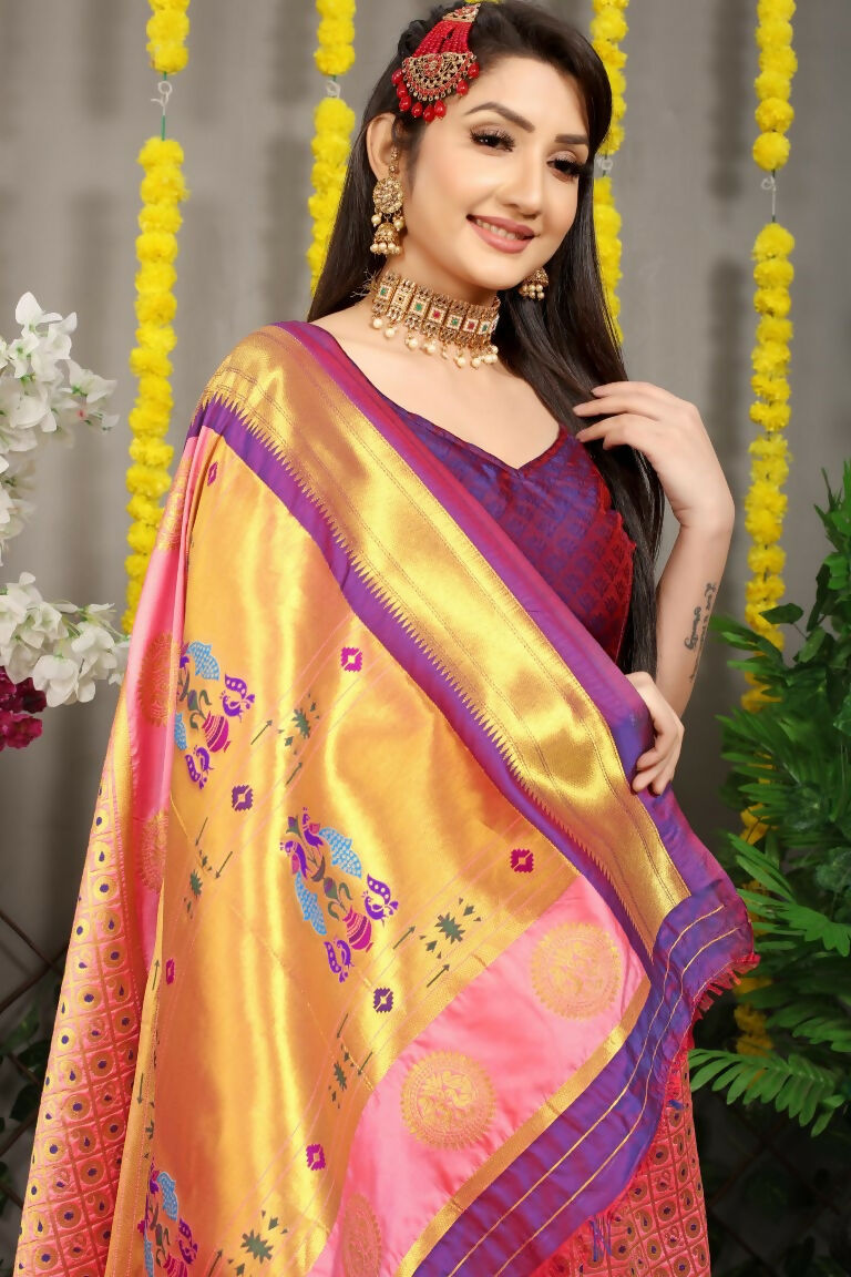 Jyoti Fashion Women's Baby Pink Banarasi Silk Zari Woven Saree with Blouse | Grocsy