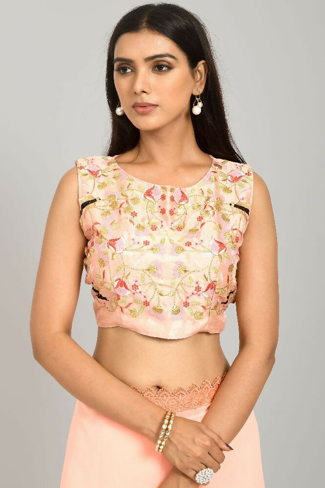 PR Fashion Peach Georgette Gpo Lace Saree | Grocsy