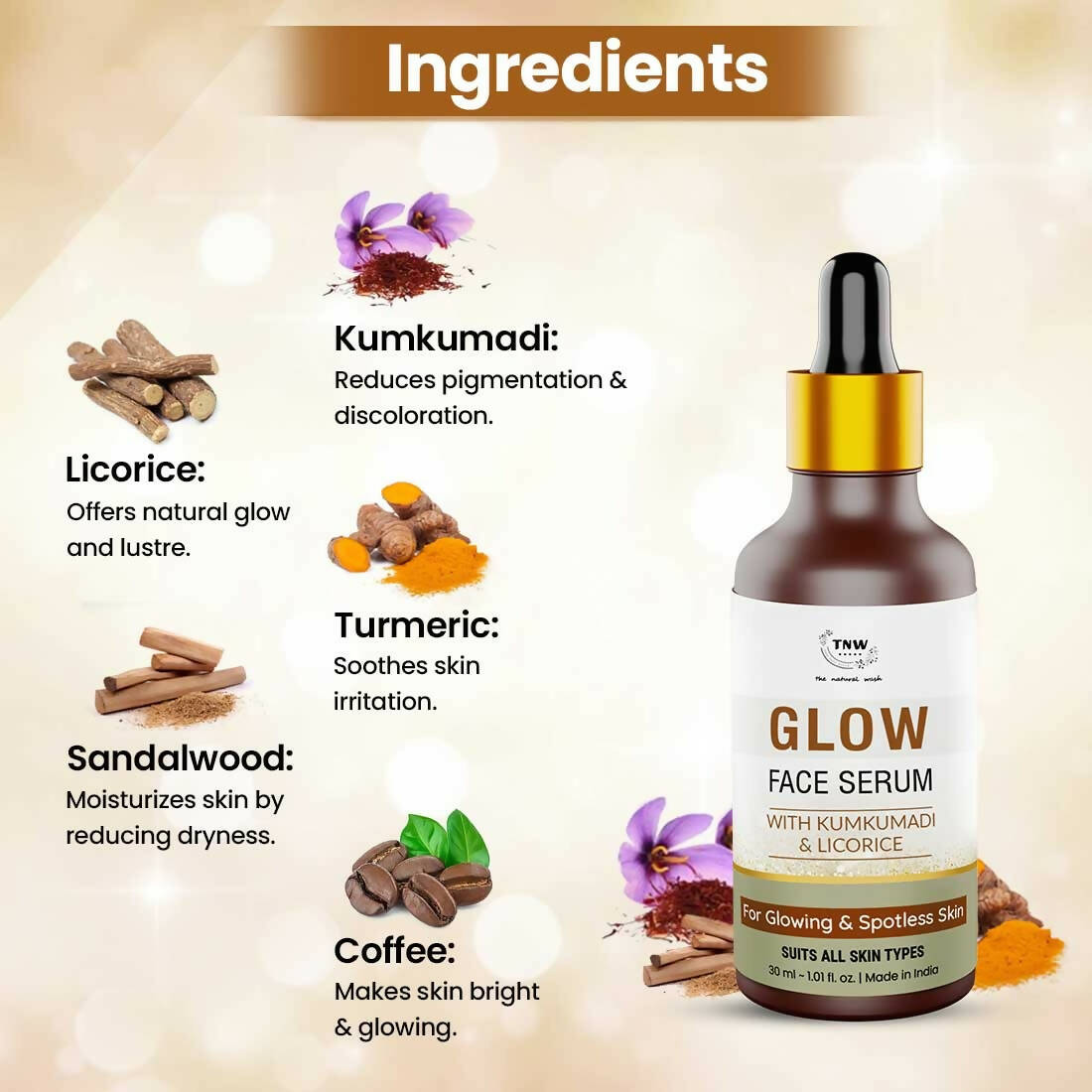 The Natural Wash Glow Face Serum with Kumkumadi & Licorice | Grocsy