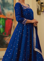 Teeya Creation Royal Blue Color Pure Vichitra Silk Embroidery Work Party Wear Gown | Grocsy