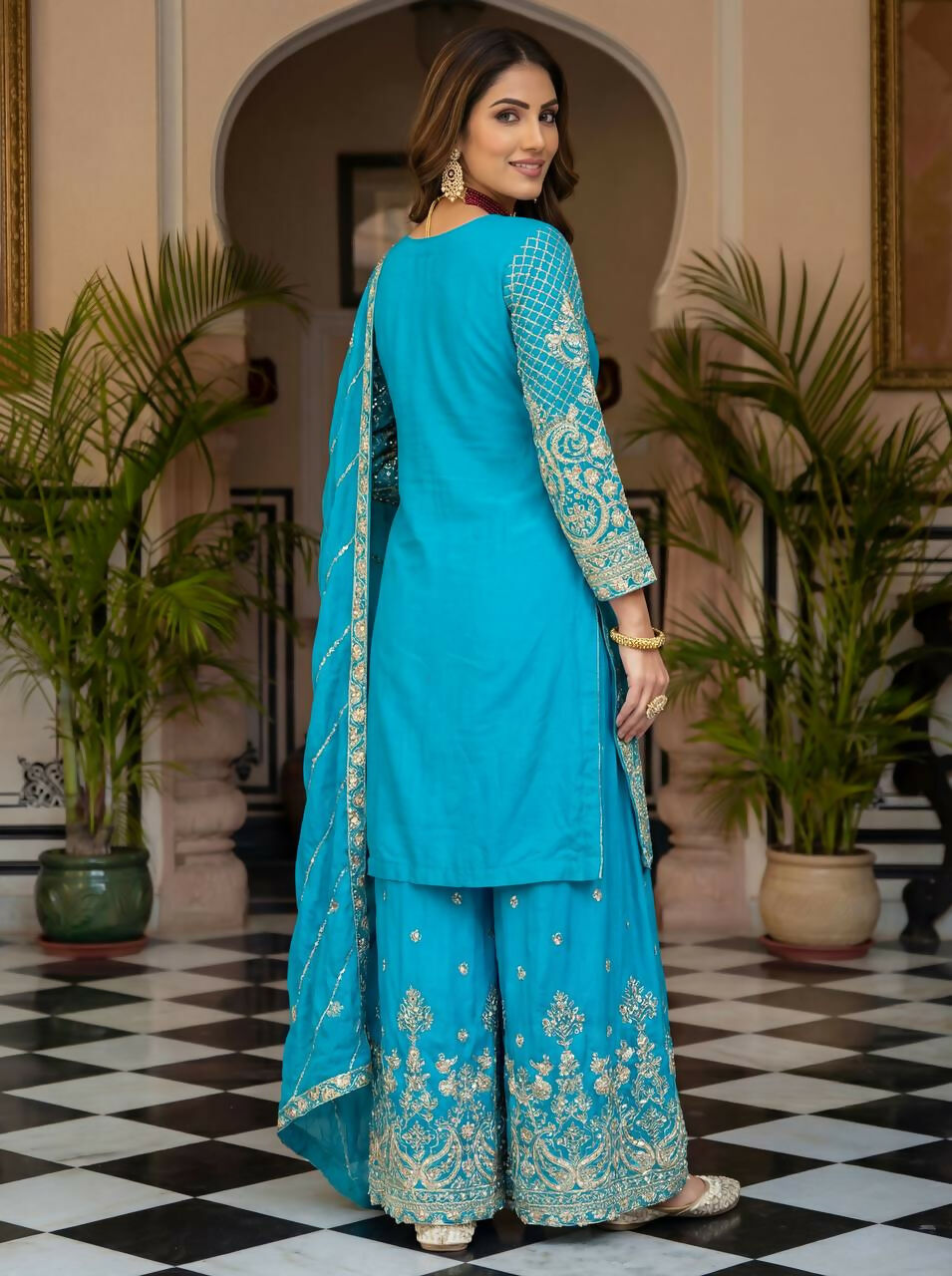 Joban Fashion Sky Silk Embroidered Sharara Set | Grocsy