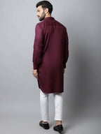 Even Apparels Maroon Color Pure Cotton Solid Men's Kurta With Shirt Collar (MMS755) | Grocsy