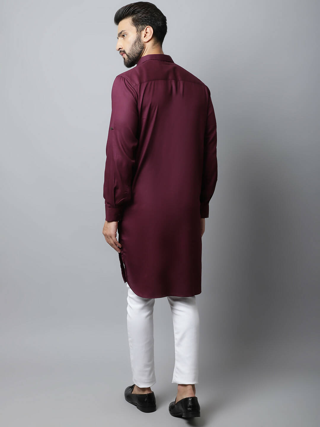 Even Apparels Maroon Color Pure Cotton Solid Men's Kurta With Shirt Collar (MMS755) | Grocsy