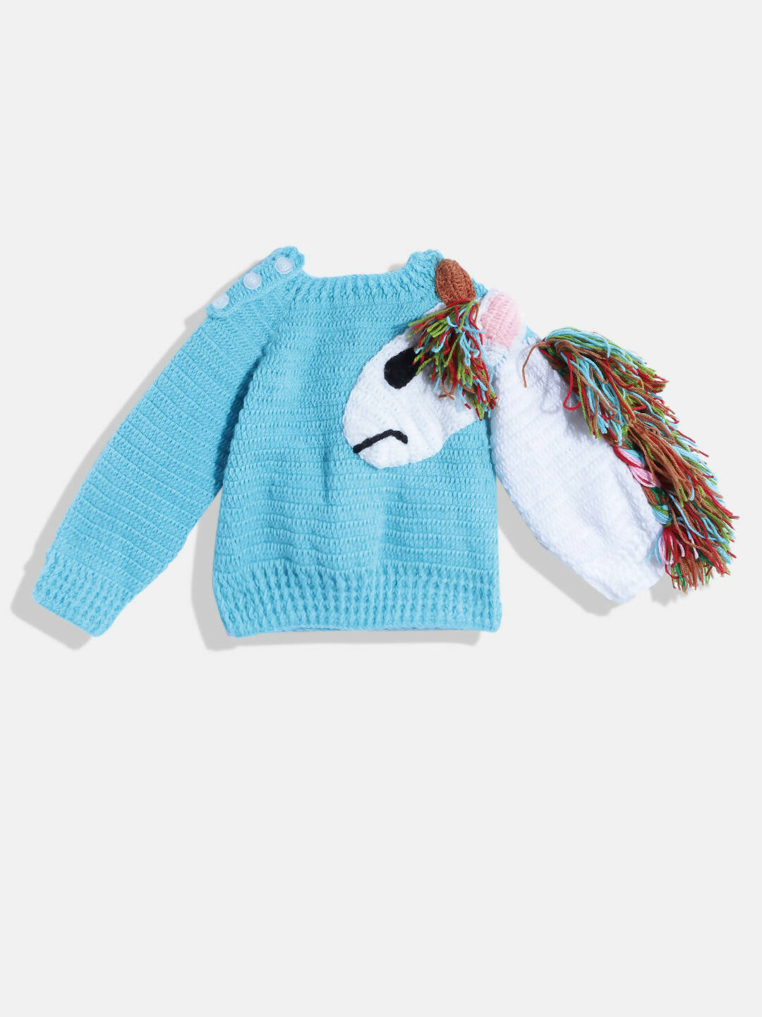 Chutput Kids Woollen Hand Knitted Full Sleeves Pony Detail Sweater For Baby Boys - Blue | Grocsy