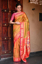 Very Much Indian Handloom Yeola Pure Silk Paithani - Dual Tone Green Pink | Grocsy