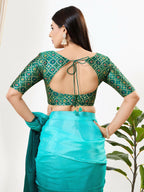 Joban Fashion Rama Green Brocade Padded Blouse With Sweetheart Neck Elbow Sleeves | Grocsy