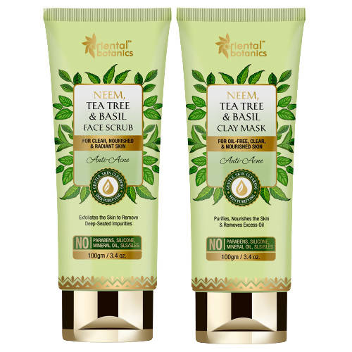 St.Botanica Neem, Tea Tree And Basil Anti Acne Clay Mask And Face Scrub Combo | Grocsy