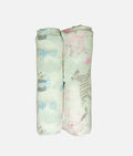 Kindermum Organic Cotton Muslin Swaddle Blanket 100 Cm X 100 Cm - Set Of 2 - Jungle Safari And Tiny Animals | Grocsy
