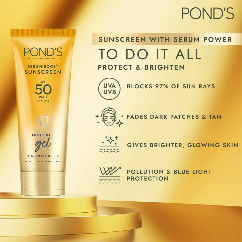 Ponds Serum Boost Sunscreen Gel SPF 50 | Grocsy