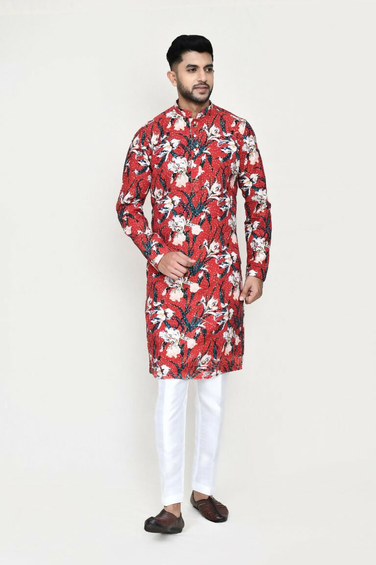 Joban Fashion Maroon Colored Rayon Based With Thread & Sequence Work Fabric Kurta With Straight Fit Pant | Grocsy