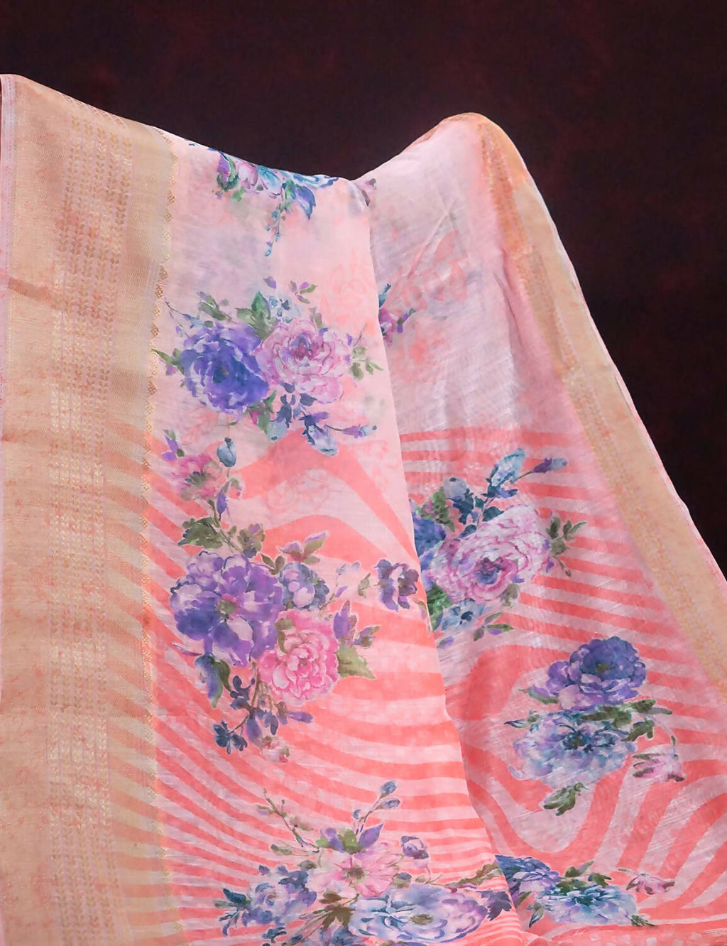 Combination Shades Of Peach Pink With Floral Design Semi Chanderi Saree By Gayathri Reddy Designer Studio | Grocsy
