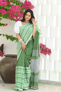 Beatitude Green Cotton Tanchori Handloom Saree | Grocsy