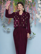 Joban Fashion Wine Hand Embellished Jacket with inner and skirt | Grocsy