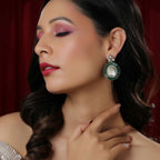 Kundan and Diamond with Green Stones Dangler Earrings (Green) - Ruby Raang | Grocsy