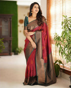DEIANA'S Beautiful Designer Golden zari Soft Lichi Silk Saree - Maroon | Grocsy