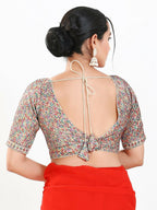Joban Fashion Multi Mulberry Silk Padded Blouse With V Neck Elbow Sleeves | Grocsy