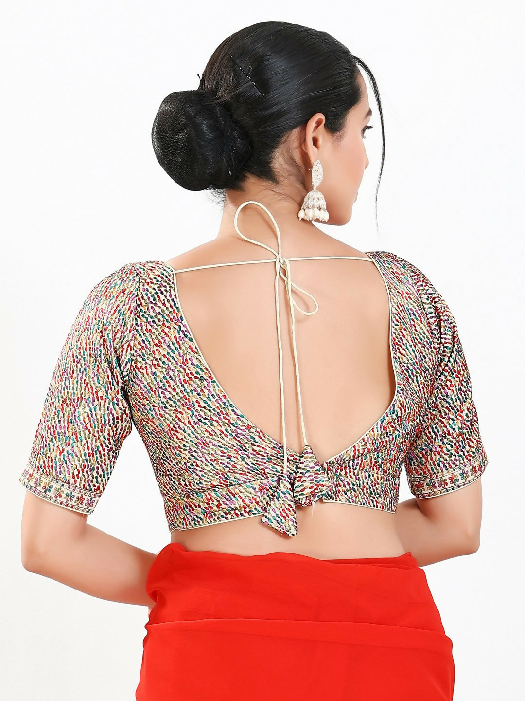Joban Fashion Multi Mulberry Silk Padded Blouse With V Neck Elbow Sleeves | Grocsy