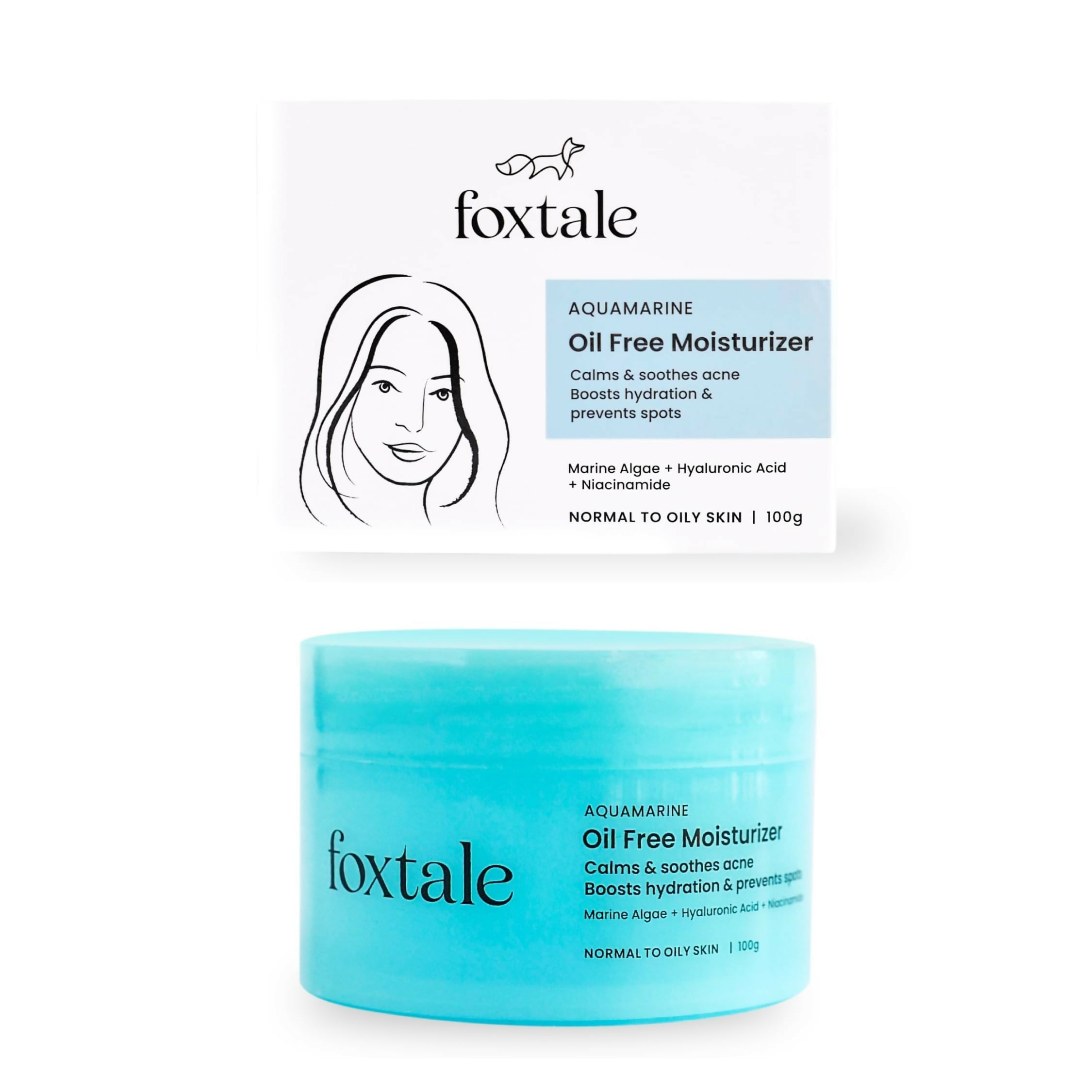 Foxtale Oil-Free Gel Moisturizer with Hyaluronic Acid & Niacinamide - Boosts Hydration, Brightens Skin, Soothes Acne | Grocsy