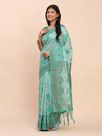 Shree Shyam Fashion Linen Cotton Sea Green Saree | Grocsy