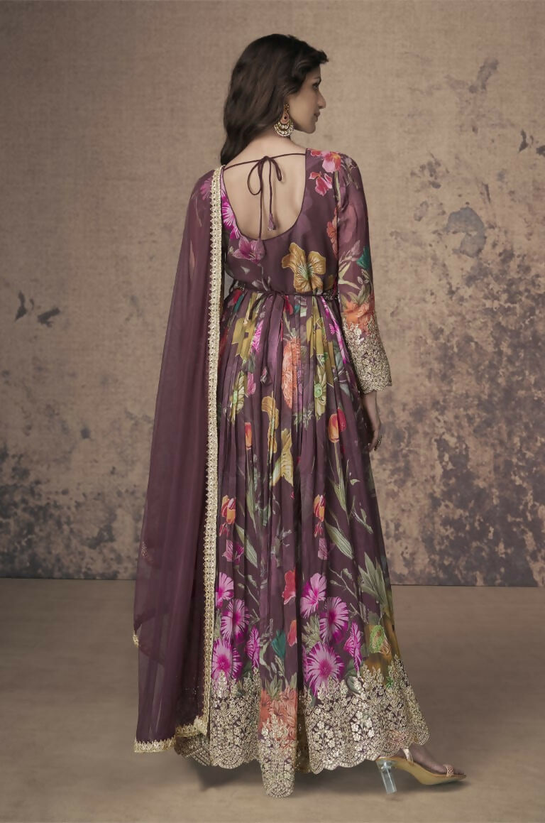 Vastranavya Georgette Digital Print With Sequence Embroidery Stitch Work Side Slit Abaya Style Suit | Grocsy