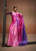 Pink Satin Digital Printed Saree with Unstitched Blouse Piece - Jodha | Grocsy